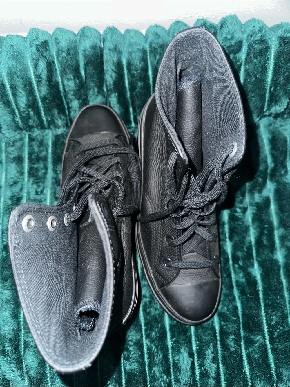 Converse Black Leather Platform Lug-Sole High-Tops